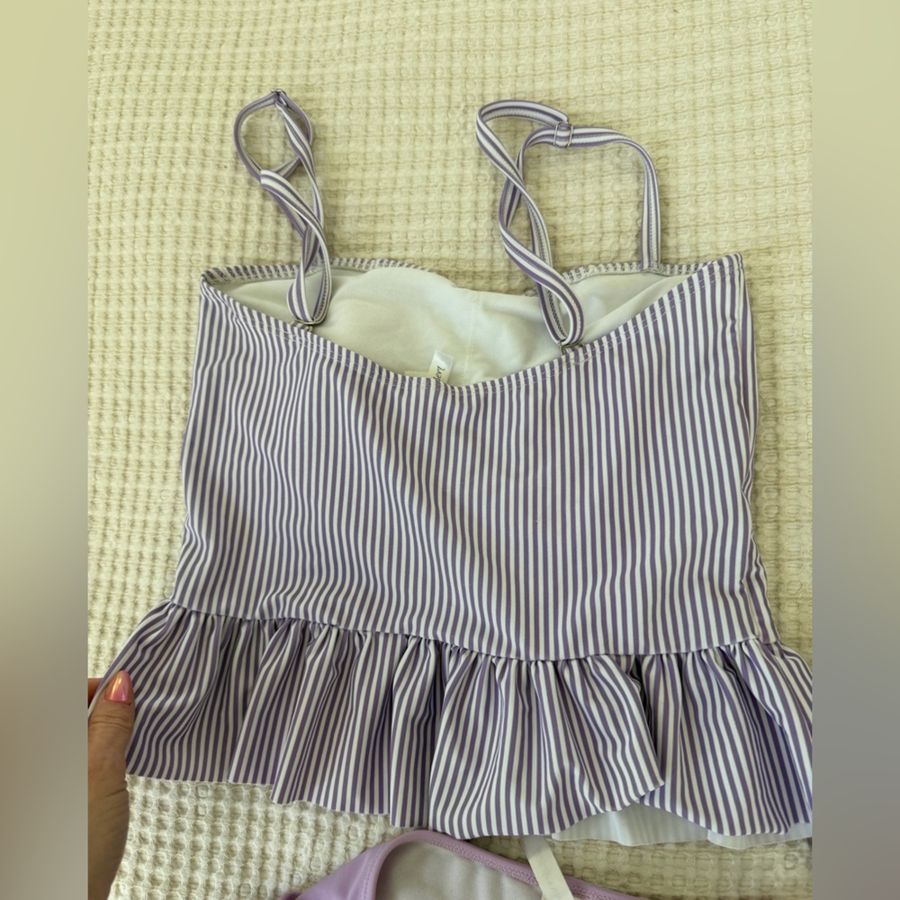 Striped Ruffle One-Piece Swimsuit in Light Lavender - Picture 8 of 9